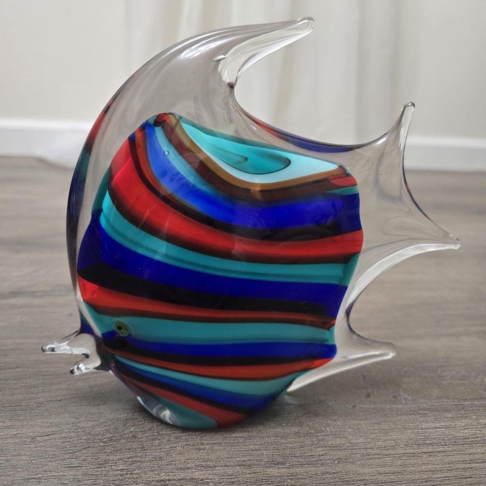 Murano Vintage Glass Fish Stripes PEZ438 Art Deco Lux Decor